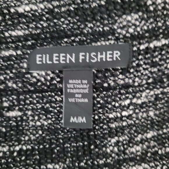 Eileen Fisher Tweedy Blazer Women M Black Fleck Notch Collar Organic Cotton Knit - Picture 5 of 6